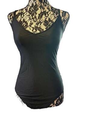 Aerie Black Lace Up Back One Piece Swimsuit Size M Long NWT